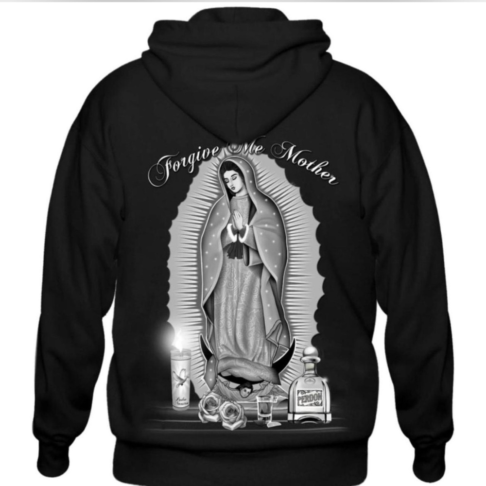 Black Hoodie with Religious Graphic